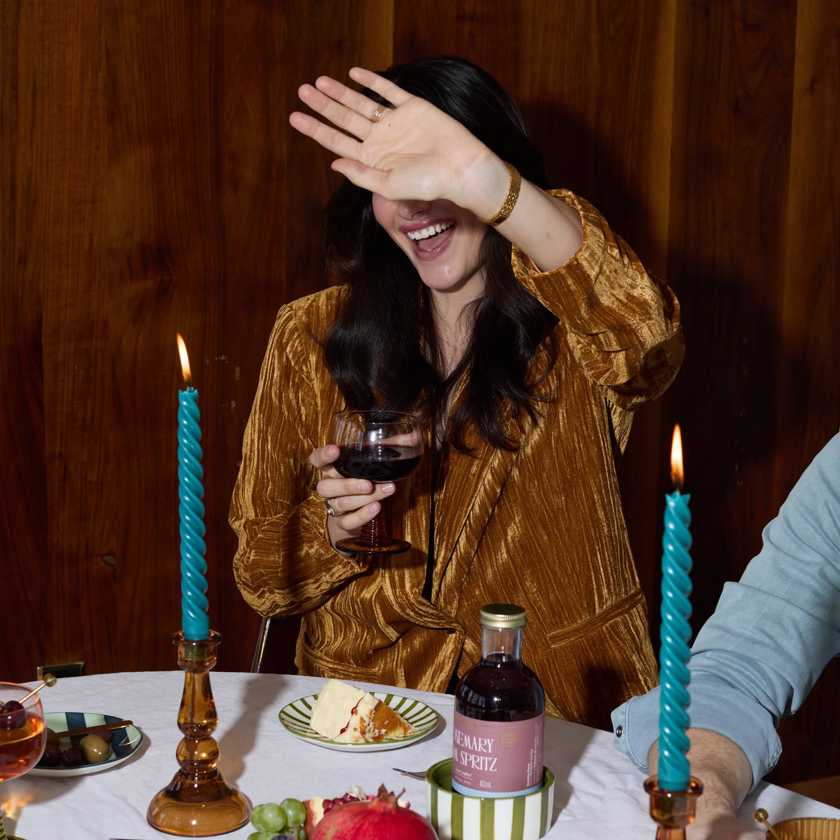 Here's How, Izzy Wine Coaster in Blue & Green Stripe