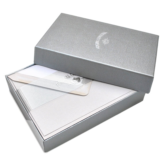 Original Crown Mill Note Card Box (25), 4x6 Cream, Plain Edge (Silver Box), Straight Edge