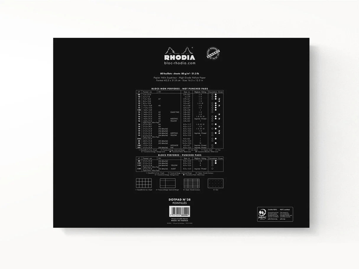 Rhodia Classic Notepad 16.5 x 12.5: Black Graph / 16.5" x 12.5"