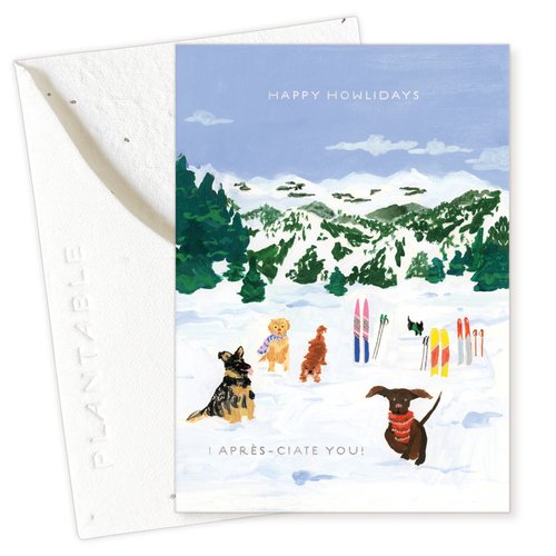 Seedlings, Skiing Pups Mini Greeting Card