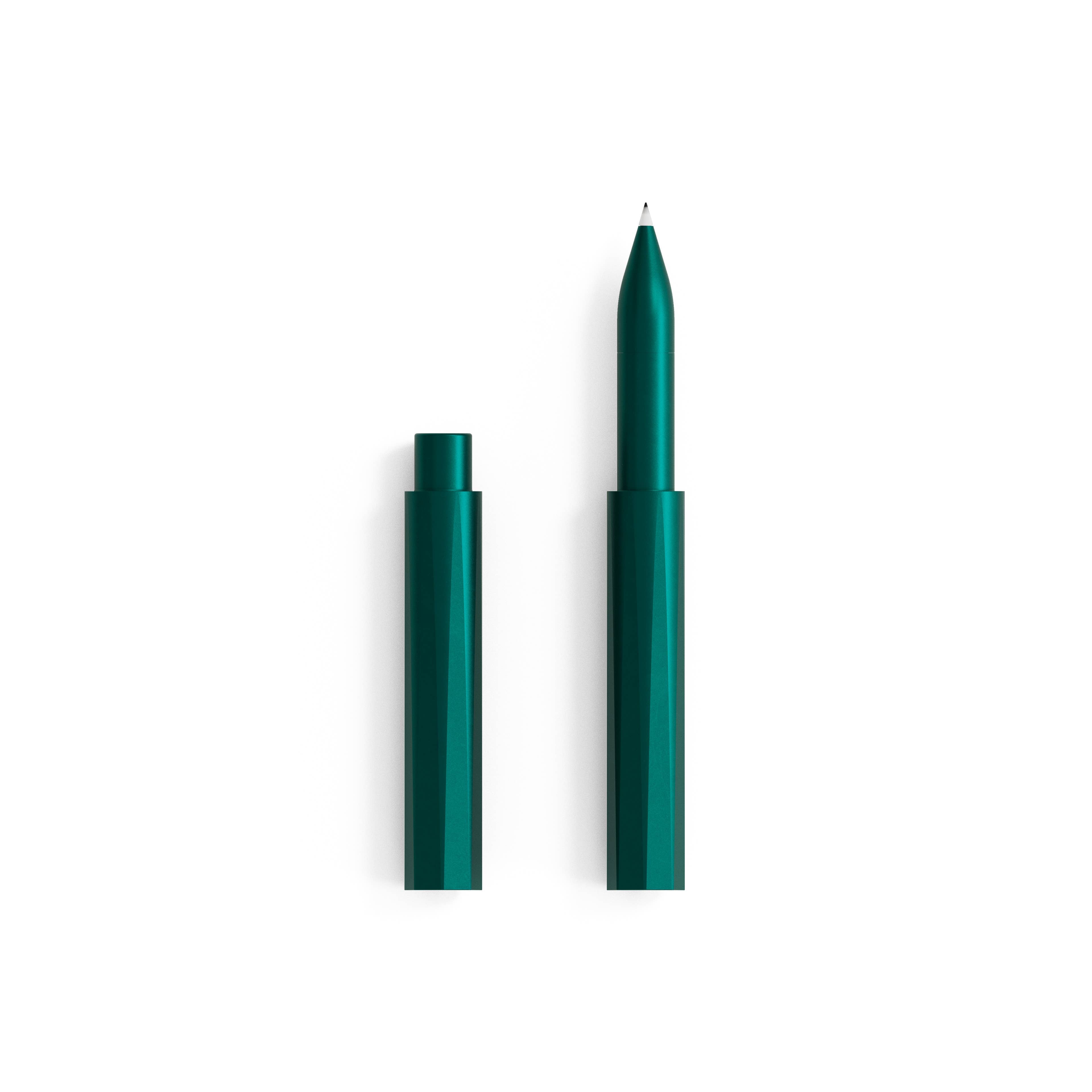 Two green pens on a white background