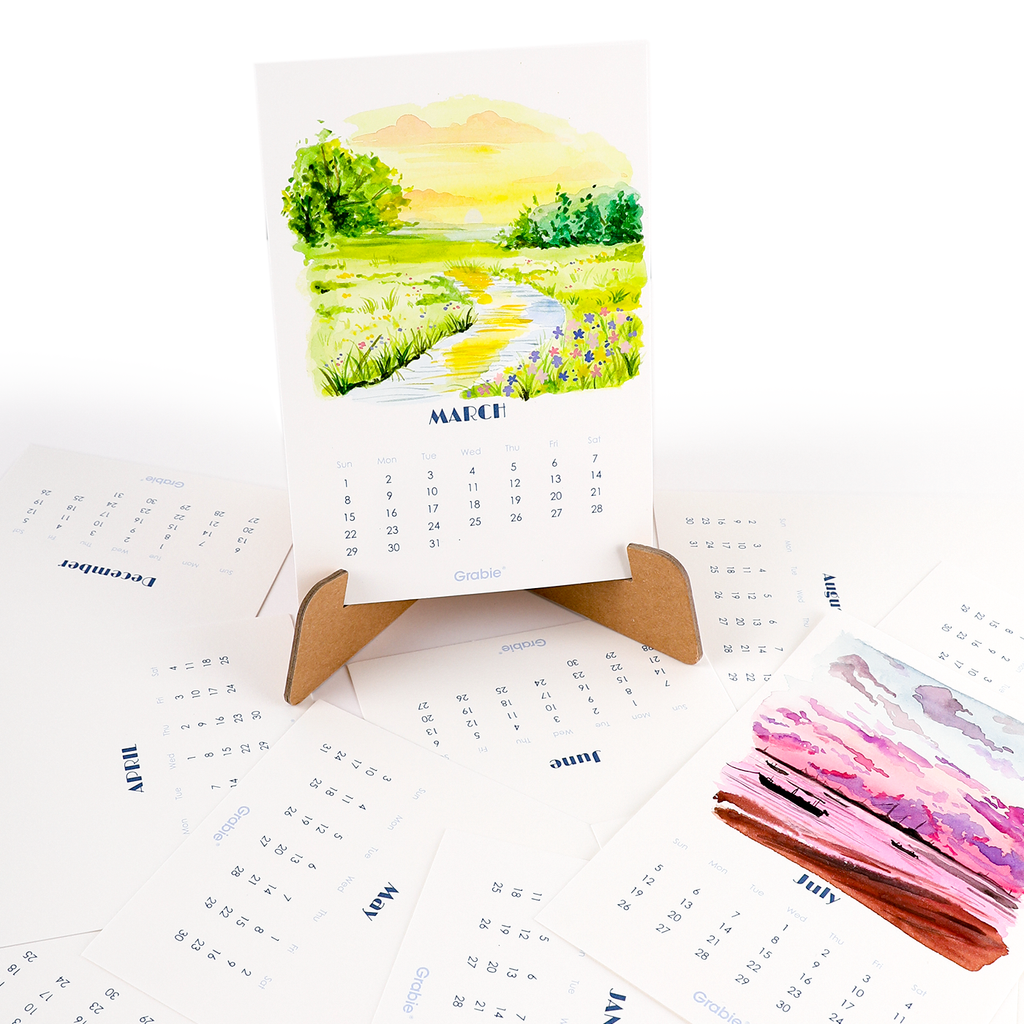 Grabie - 12-Month Watercolor Calendar Set For 2026