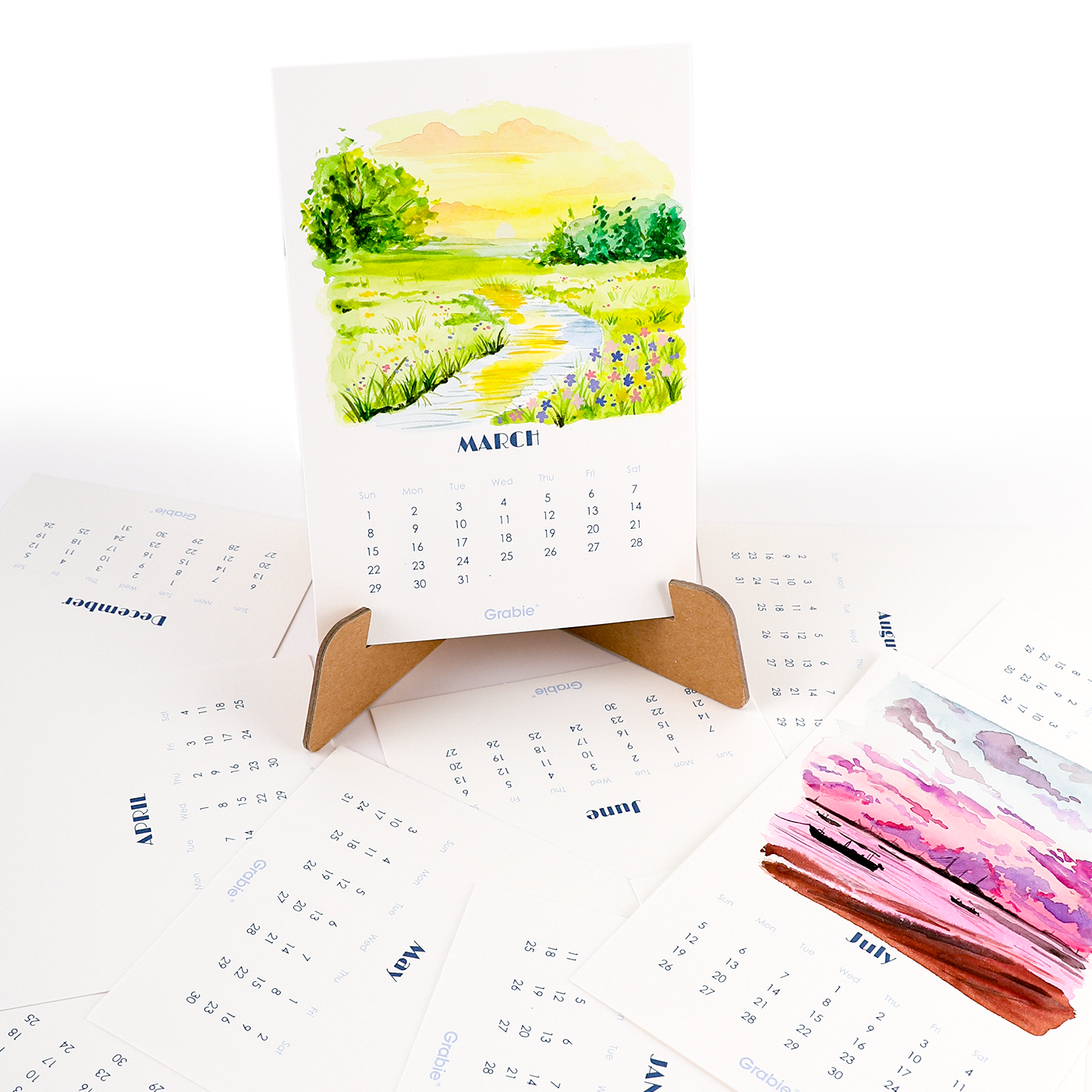 Grabie - 12-Month Watercolor Calendar Set For 2026