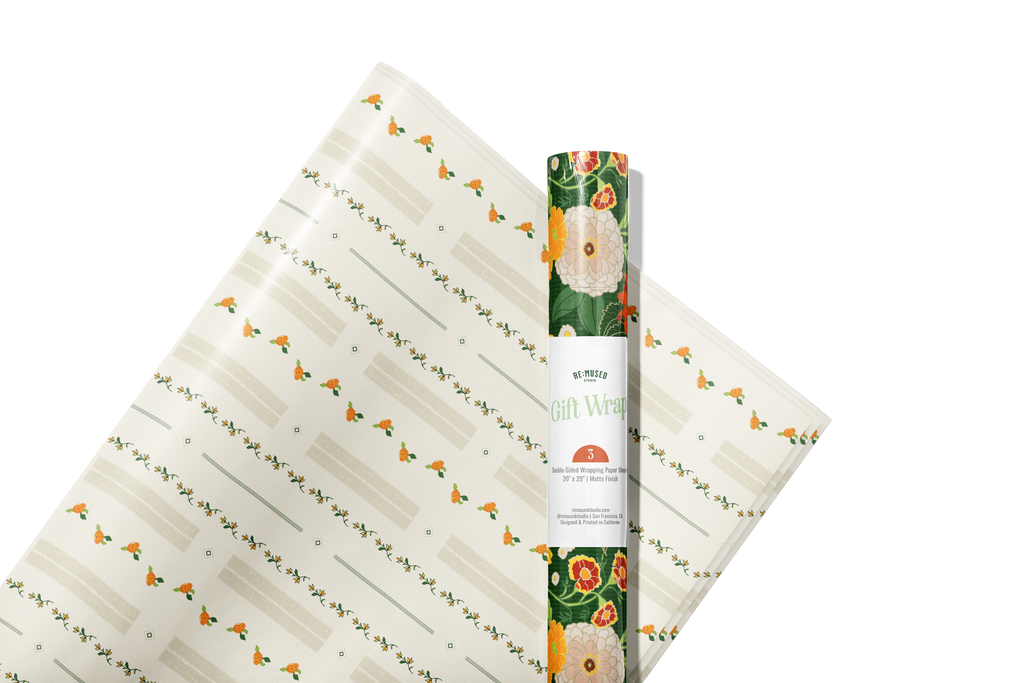 re:mused studio - Autumn Blooms Gift Wrap Sheet – Double Sided: Single Sheets