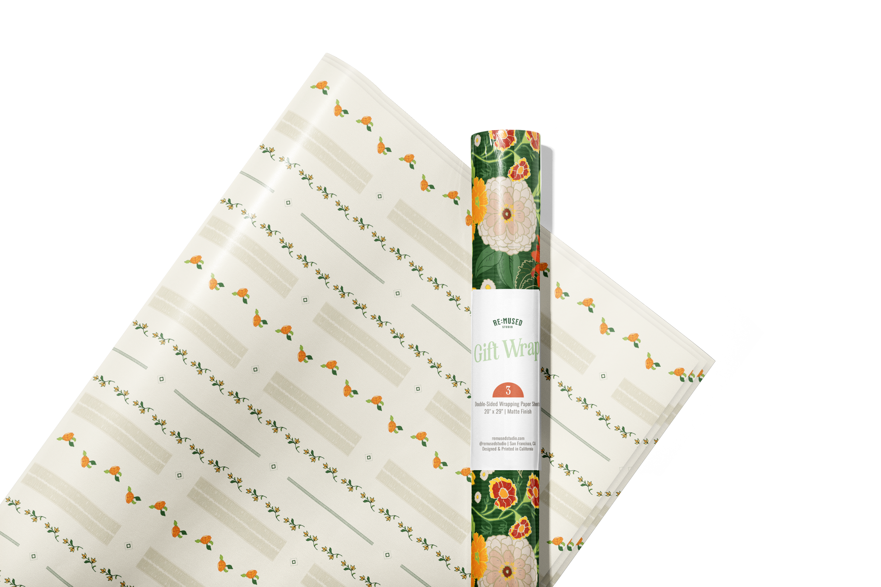 re:mused studio - Autumn Blooms Gift Wrap Sheet – Double Sided: Single Sheets