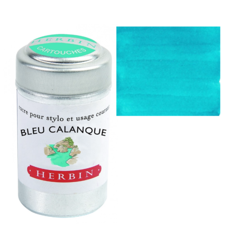 Herbin Fountain Pen Ink Cartridges - Tin of 6: Bleu des Profondeurs (Deep Sea Blue)