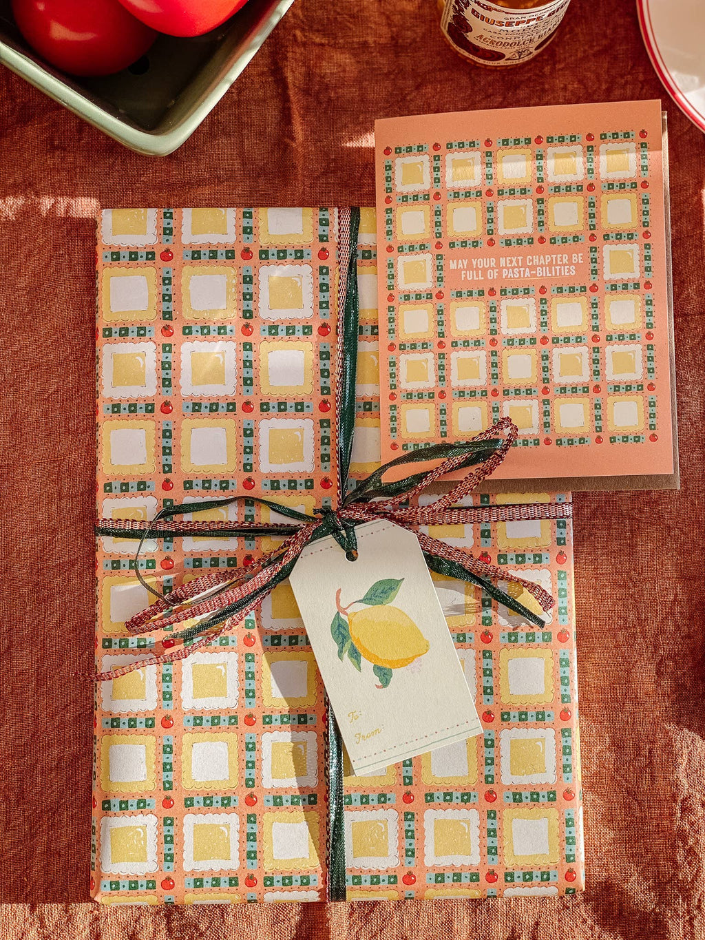 re:mused studio - Tomato Ravioli Gift Wrap Sheet - Double Sided