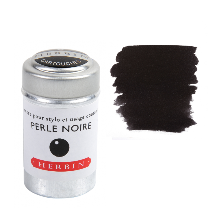 Herbin Fountain Pen Ink Cartridges - Tin of 6: Perle Noir (Black Pearl)