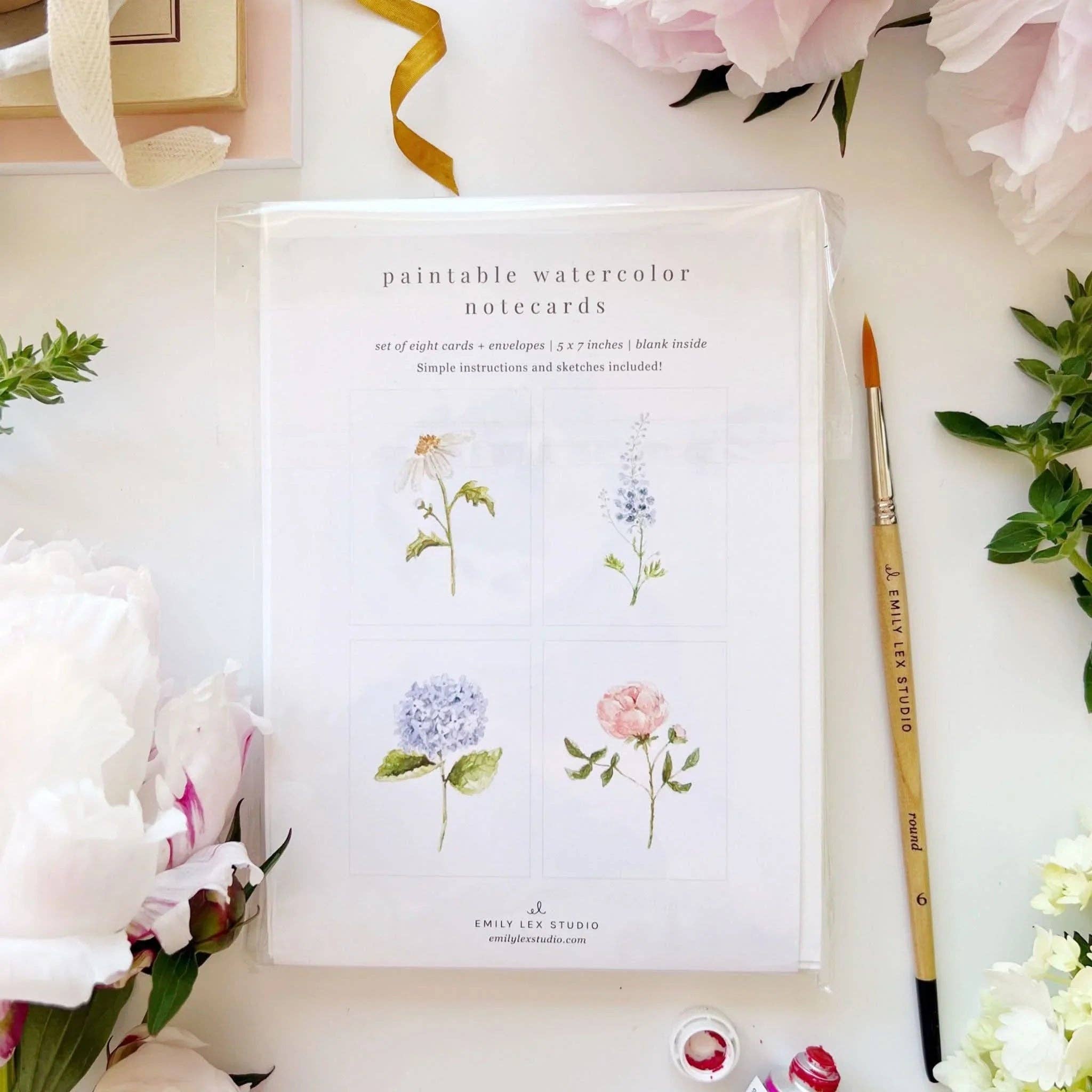 emily lex studio - Garden flowers paintable watercolor notecard set