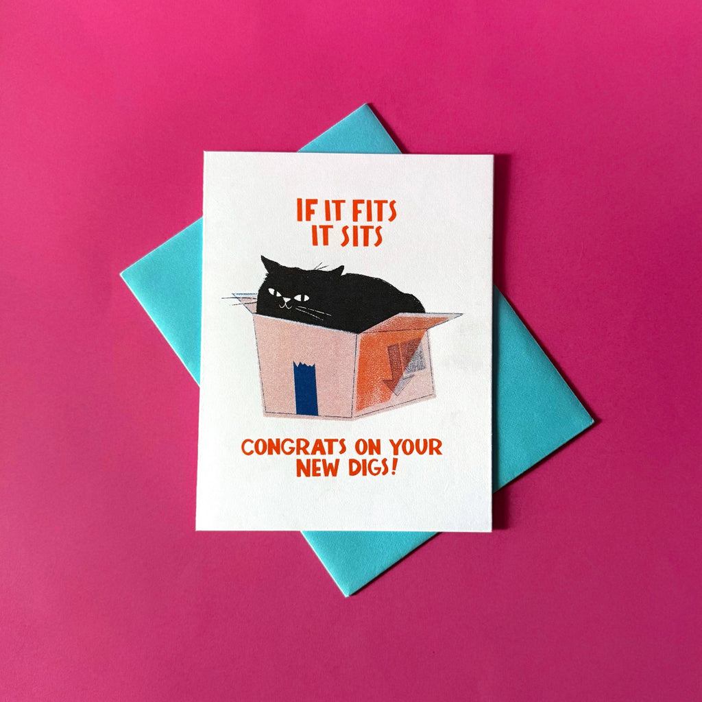 Pier Six Press - It Fits, It Sits  - Risograph New Home Cat card 
