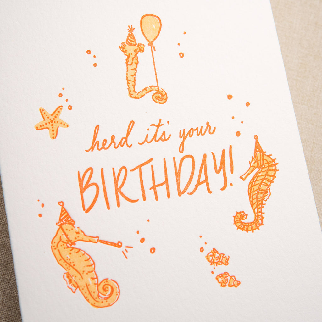 Kindred Letterpress - Seahorses Birthday Card | Letterpress Birthday Card