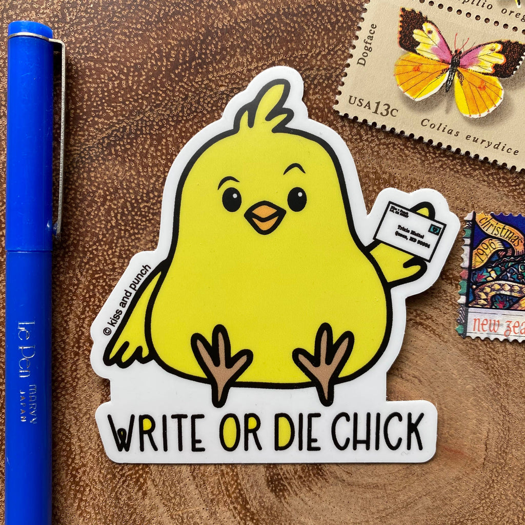 Kiss and Punch - 3 Inch Cute Punny Write or Die Chick Vinyl Sticker