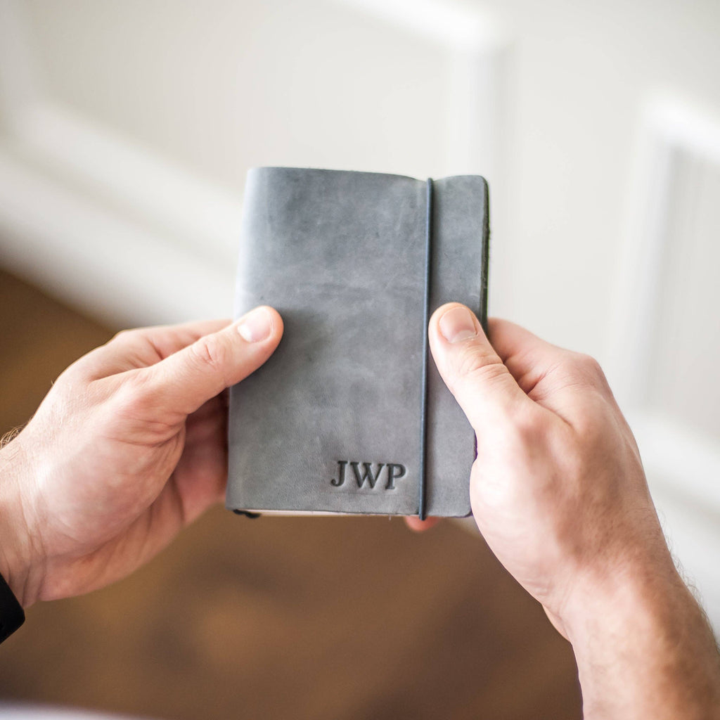 Ox & Pine - Refillable Leather Pocket Journal with Elastic Closure: Dark Brown / Lined Paper