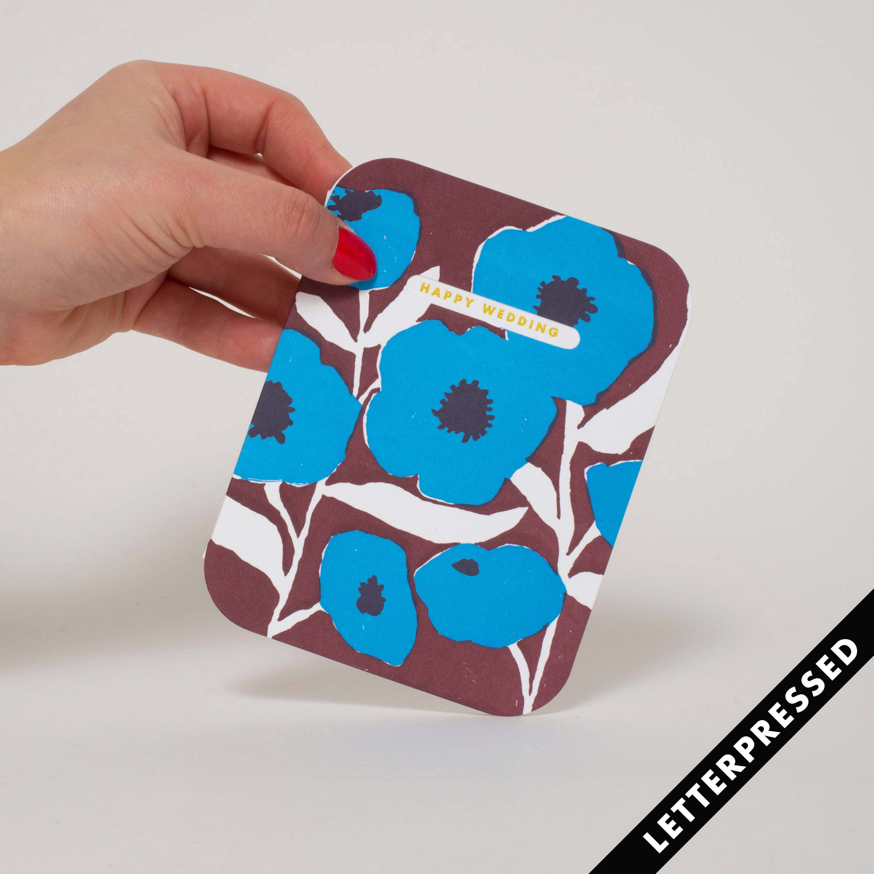 Egg Press Manufacturing - Wedding Congrats Blue Poppies Letterpress Greeting Card by Egg Press