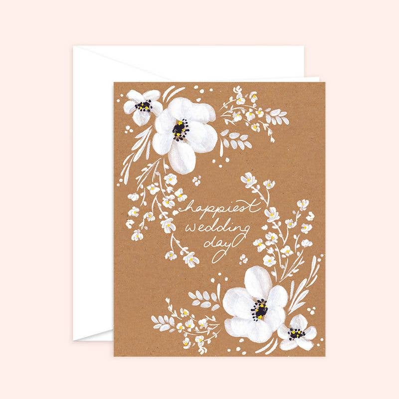 Almeida Illustrations - Kraft Happiest Wedding Day White Floral Card