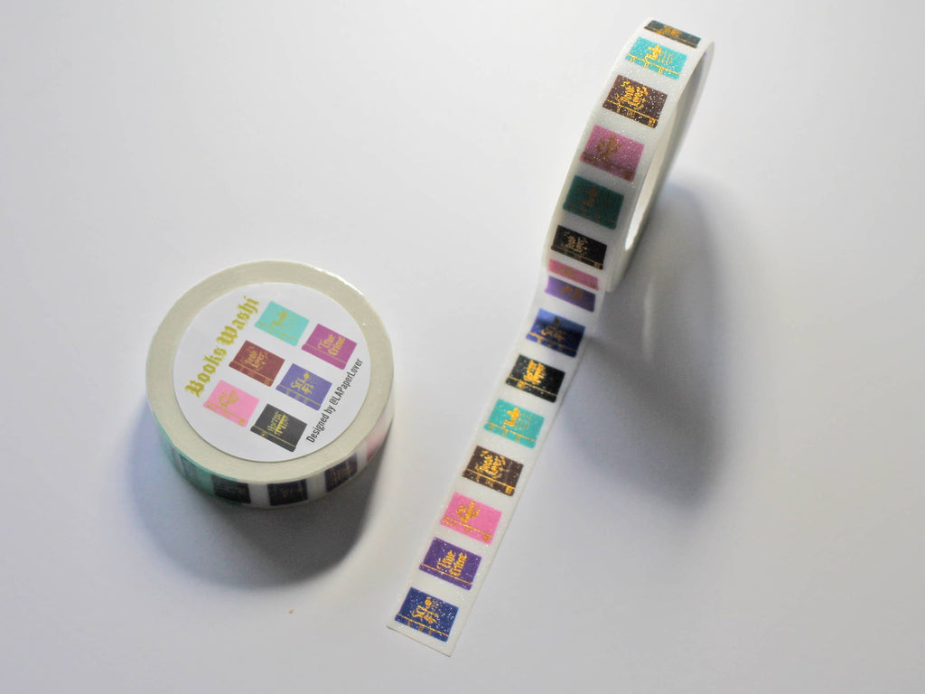 LA PAPER LOVER - Bookworm book lover gift Books washi tape glittery