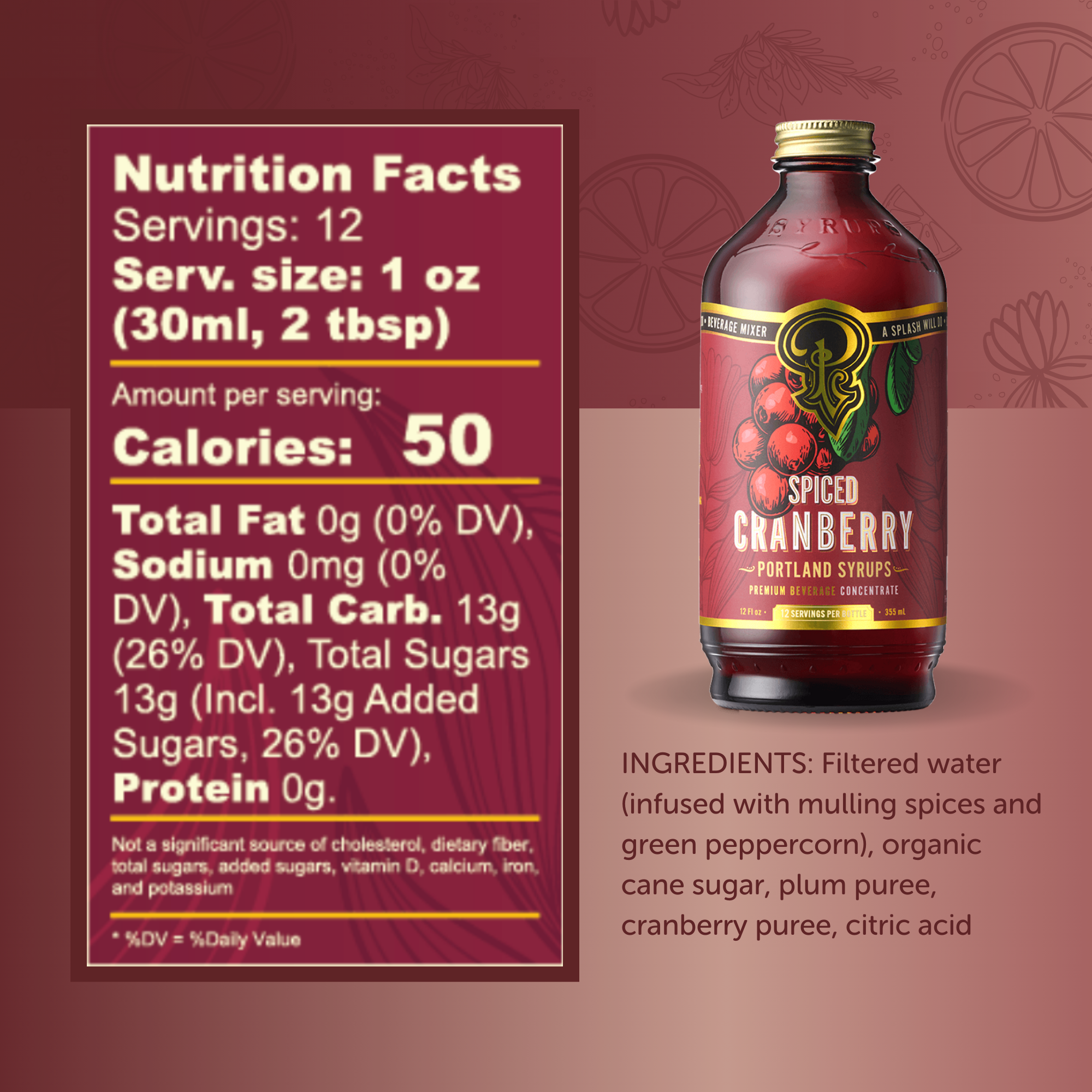 Portland Syrups - Spiced Cranberry Syrup 12 oz - cocktail / mocktail drink mix