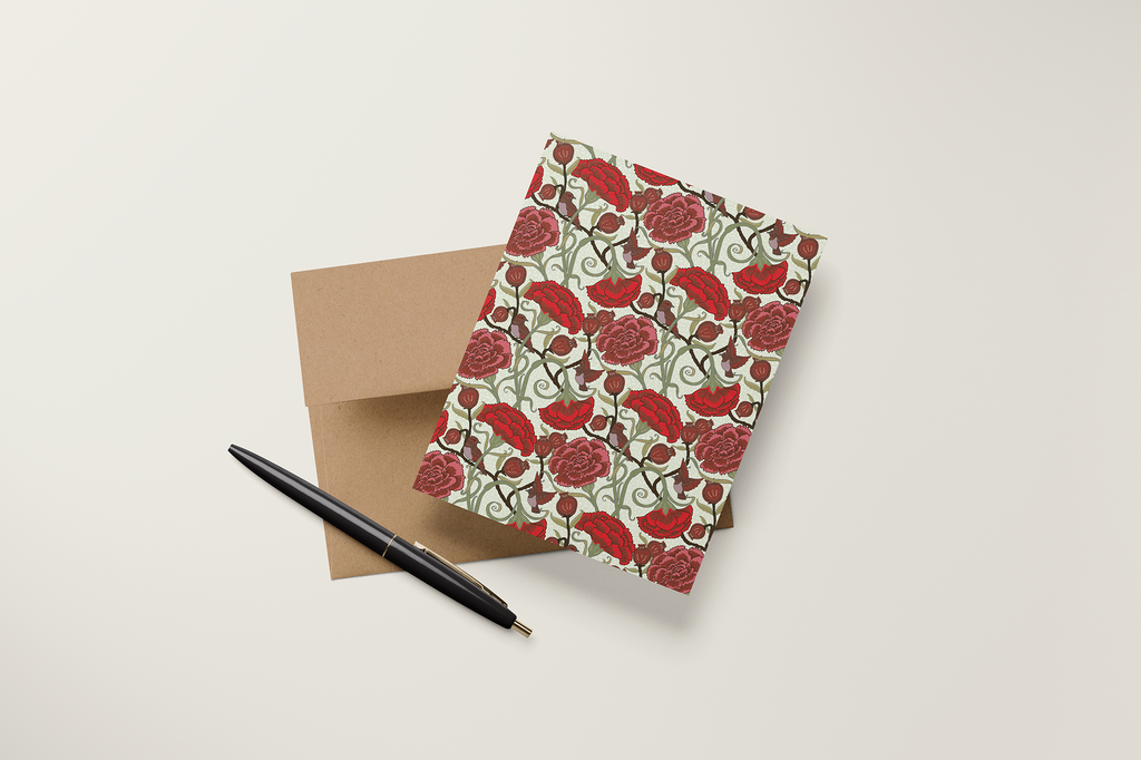 re:mused studio - Carnation Pomegranate (red) A2 Greeting Card: