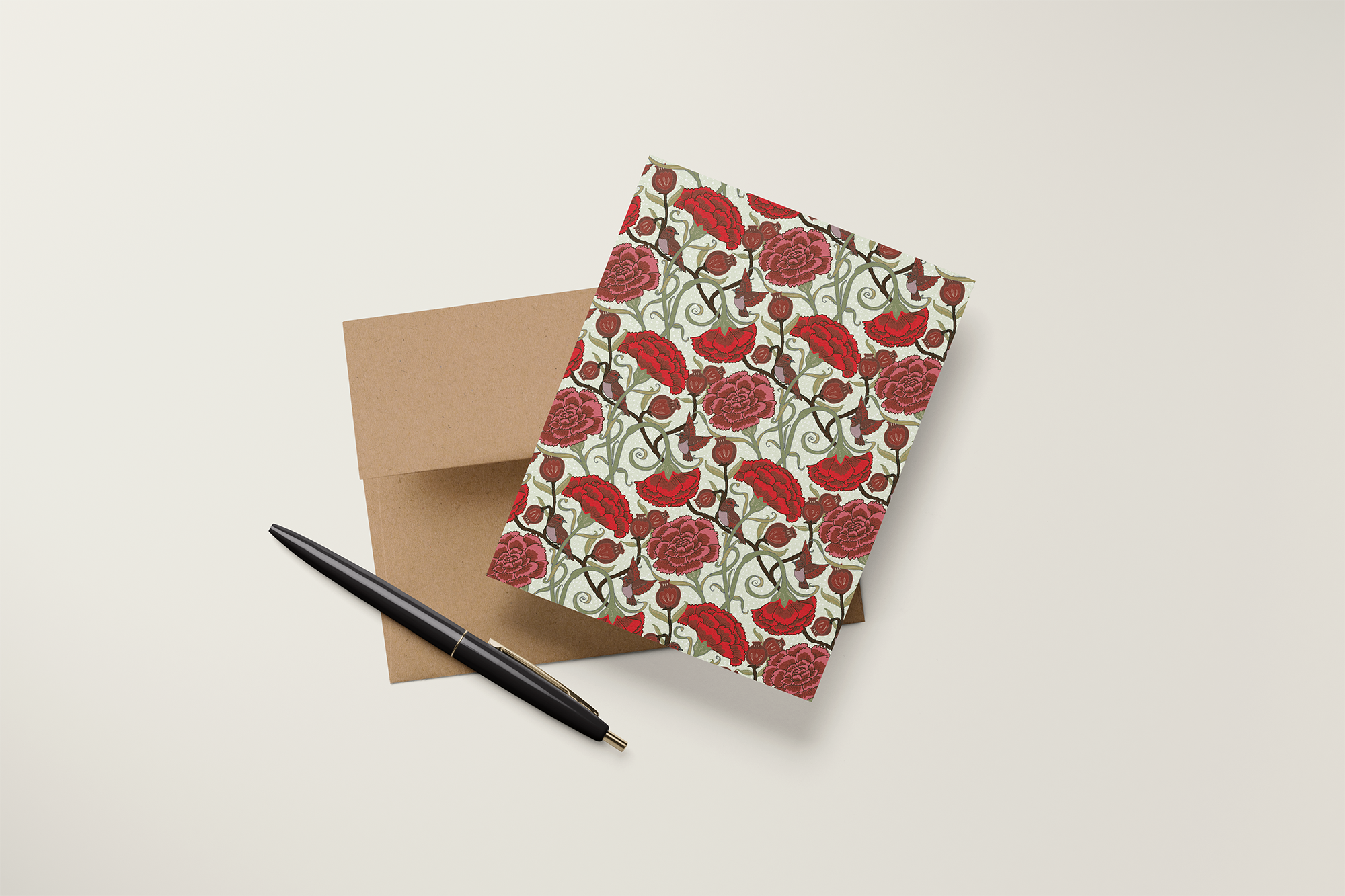 re:mused studio - Carnation Pomegranate (red) A2 Greeting Card: