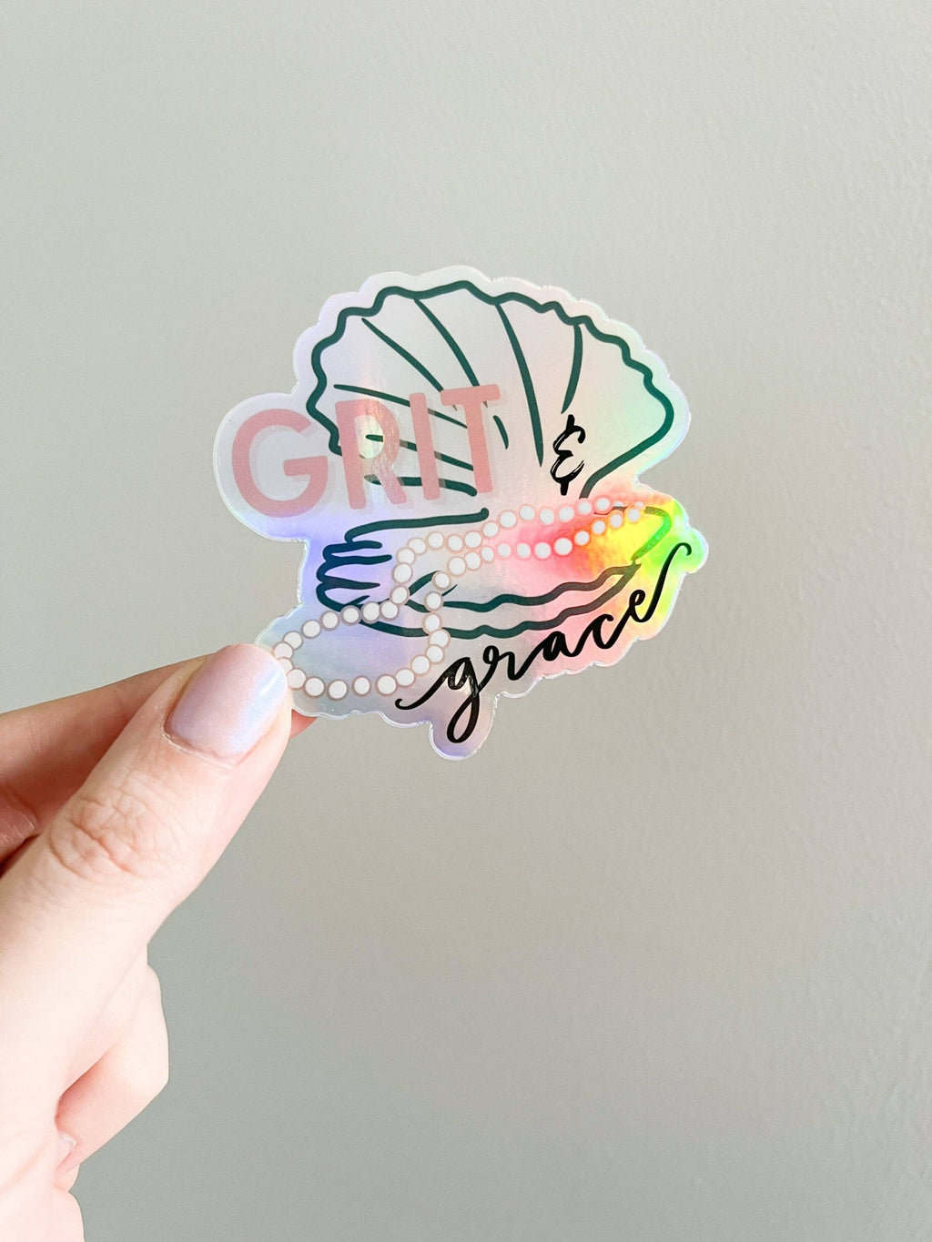 Thirteenwinks - Grit and grace -pearl necklace oyster holographic sticker