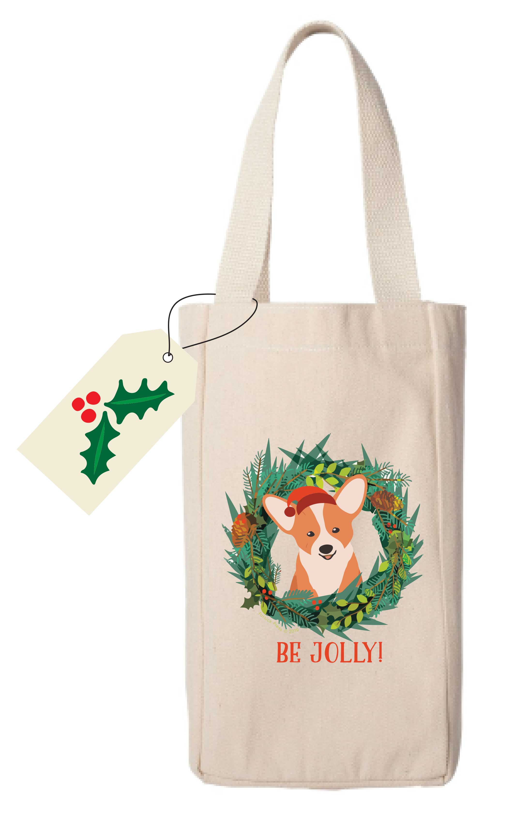 Potluck Press - Be Jolly Corgi Wine Bag