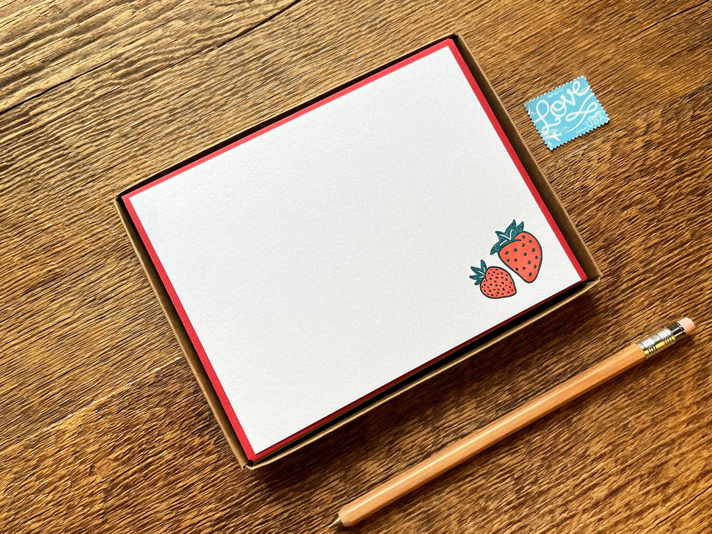 Noteworthy Paper & Press - Strawberries Flat Stationery