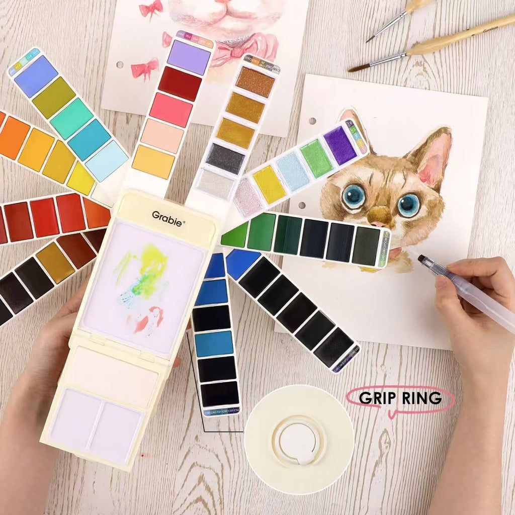 Grabie - Foldable Watercolor Set Of 56 With Water Brush Pen