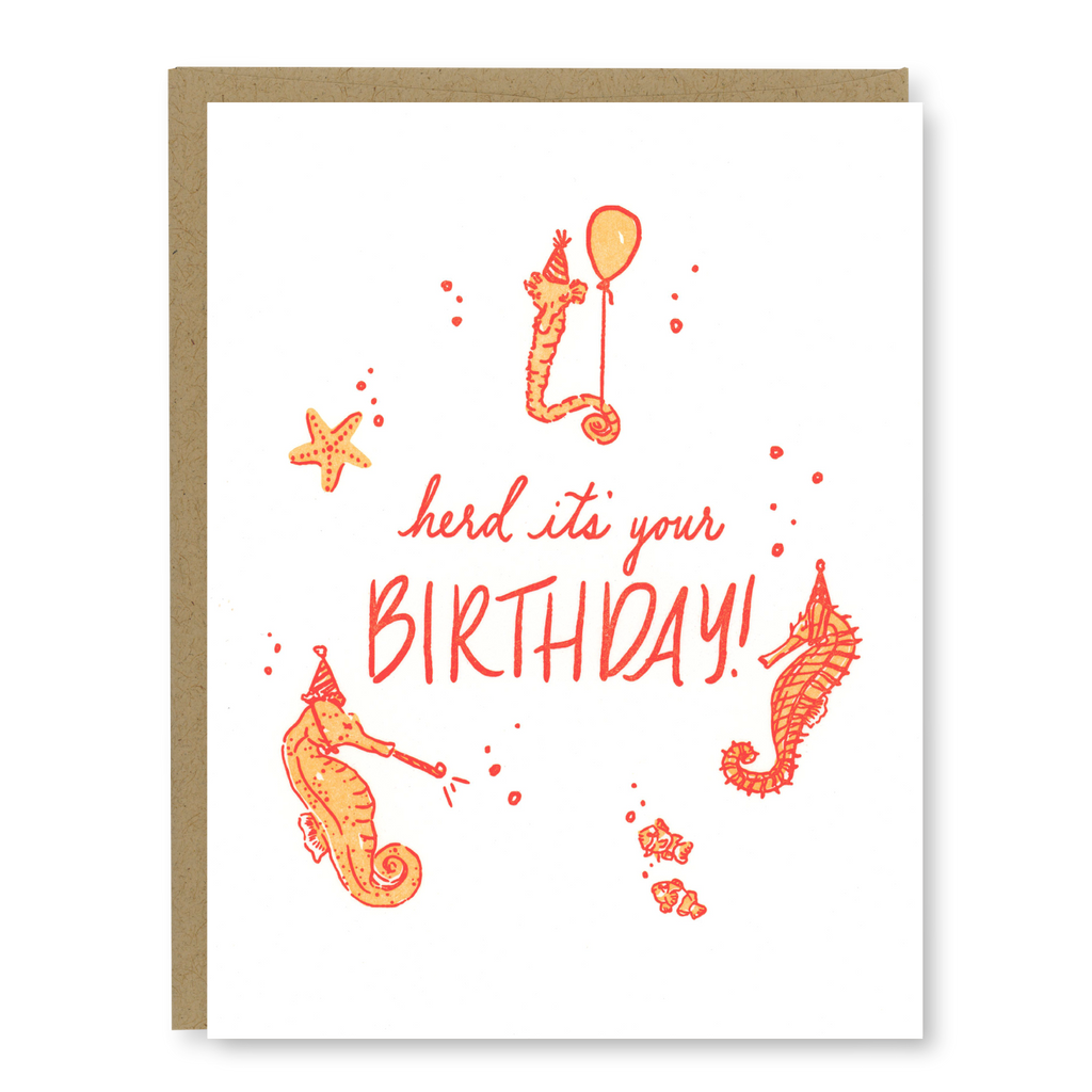 Kindred Letterpress - Seahorses Birthday Card | Letterpress Birthday Card