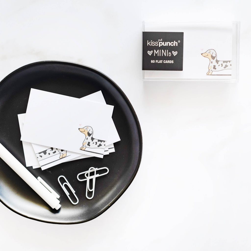 Kiss and Punch - Wiener Dachshund Dog Minis™ - Flat Notecard Set of 60 
