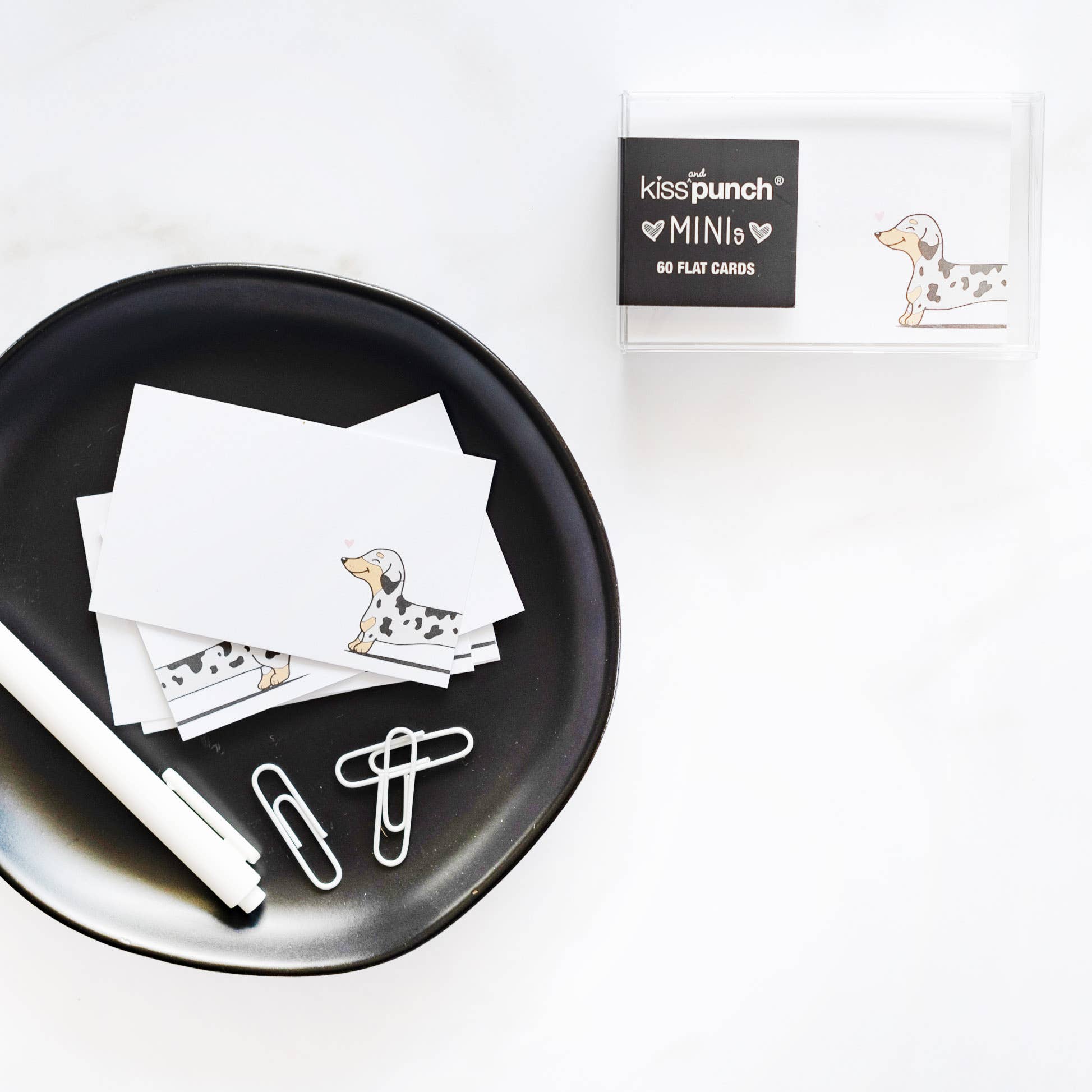 Kiss and Punch - Wiener Dachshund Dog Minis™ - Flat Notecard Set of 60 