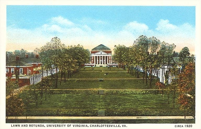 Found Image Press - Postcard - Birds Eye Lawn, University of Virginia