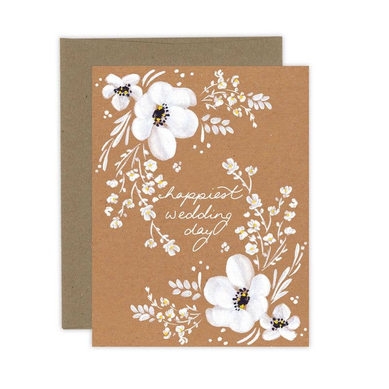 Almeida Illustrations - Kraft Happiest Wedding Day White Floral Card
