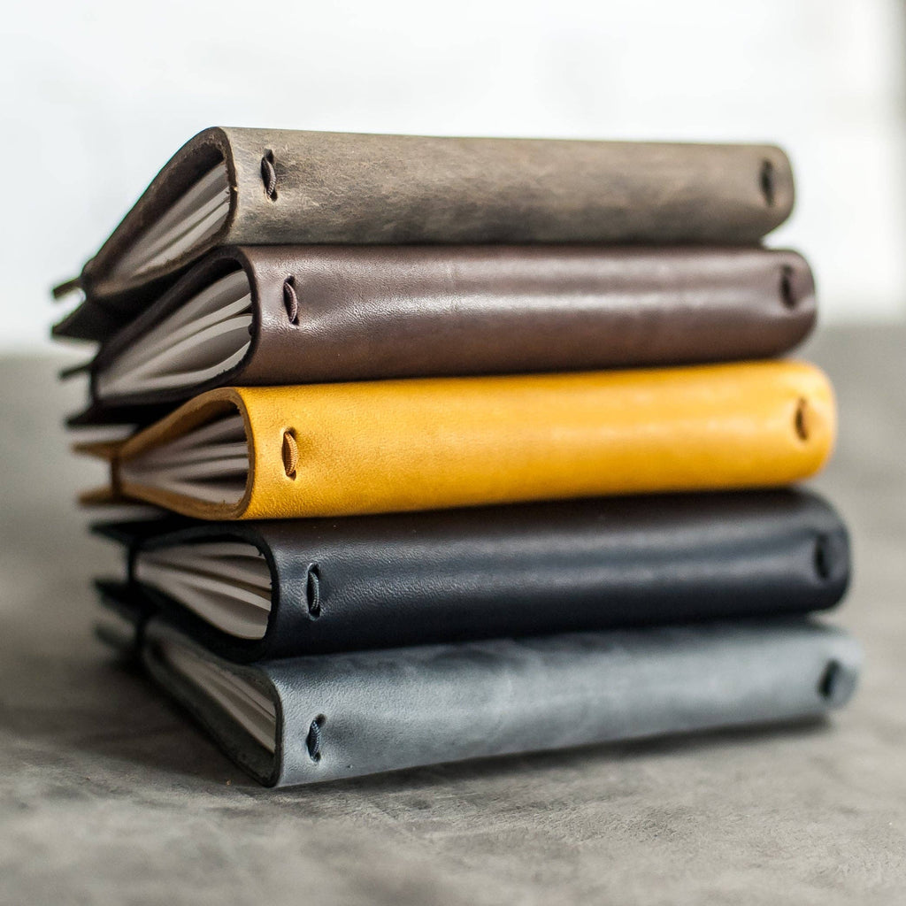 Ox & Pine - Refillable Leather Pocket Journal with Elastic Closure: Dark Brown / Lined Paper