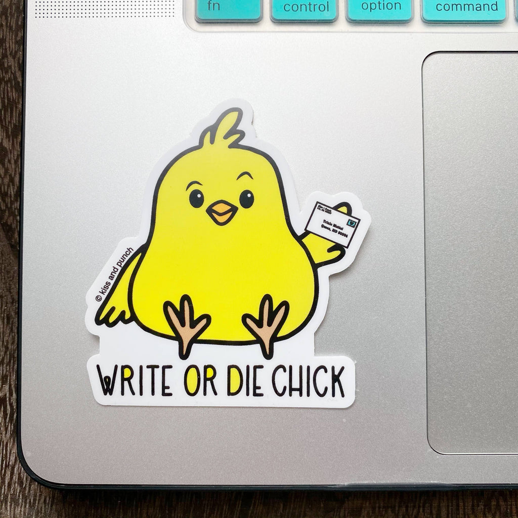 Kiss and Punch - 3 Inch Cute Punny Write or Die Chick Vinyl Sticker