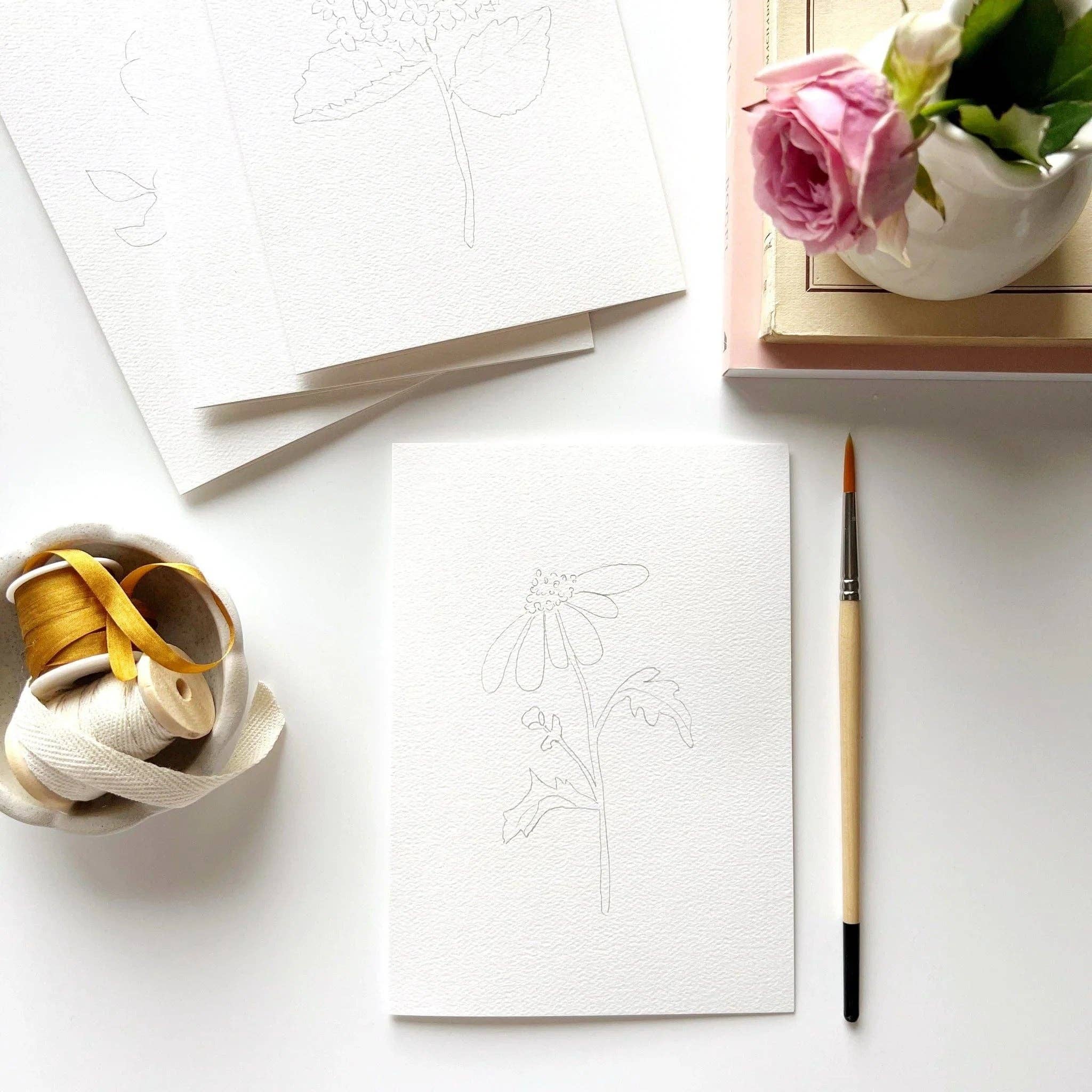 emily lex studio - Garden flowers paintable watercolor notecard set