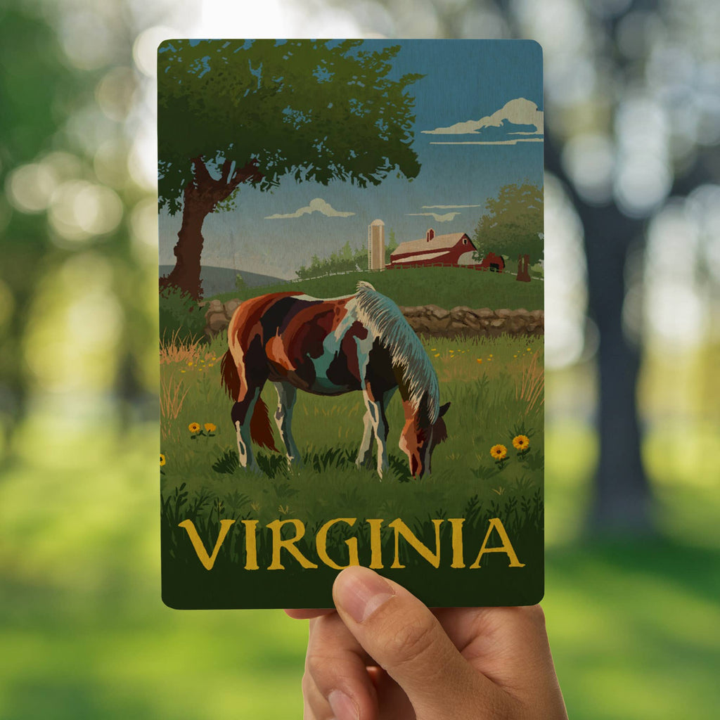 Lantern Press - WOOD POSTCARD Virginia Horse in Field
