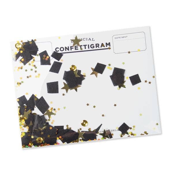 Inklings Paperie - Confettigram Card - Gold Stars + Black Confetti - Grad