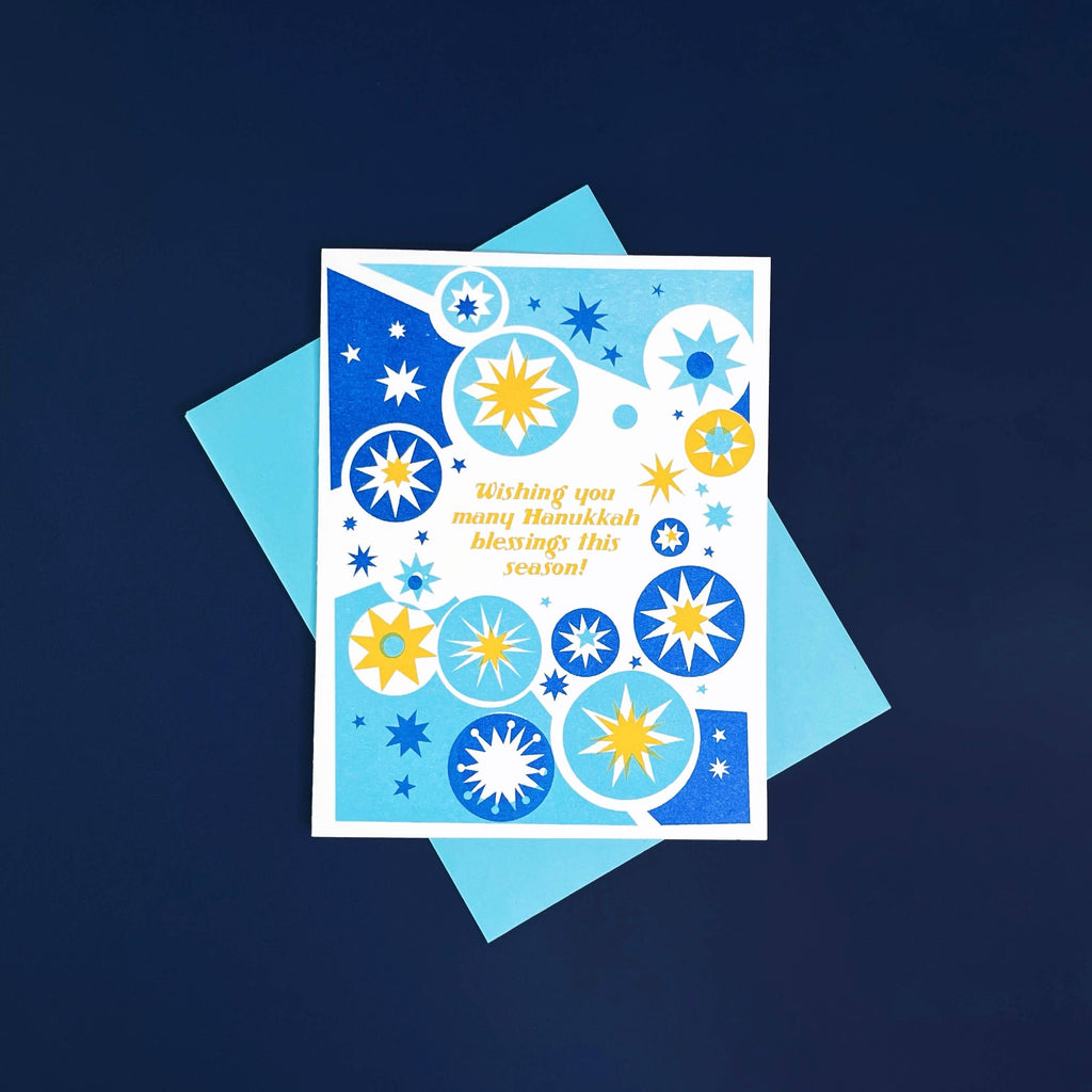 Pier Six Press - Hanukkah Blessings - Jewish  Risograph Holiday Card 