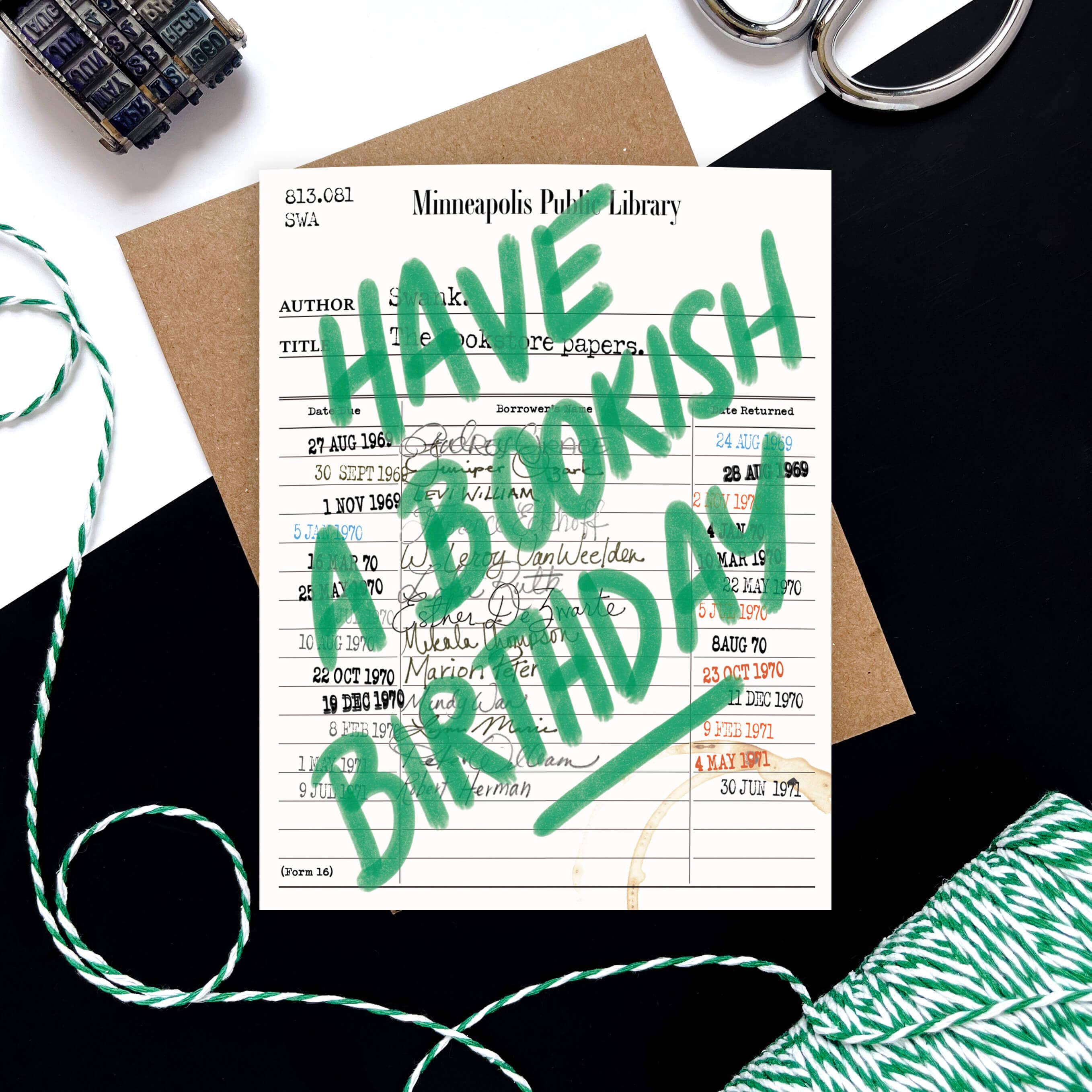 Morgan Swank Studio - Library Card Bookish Birthday Card