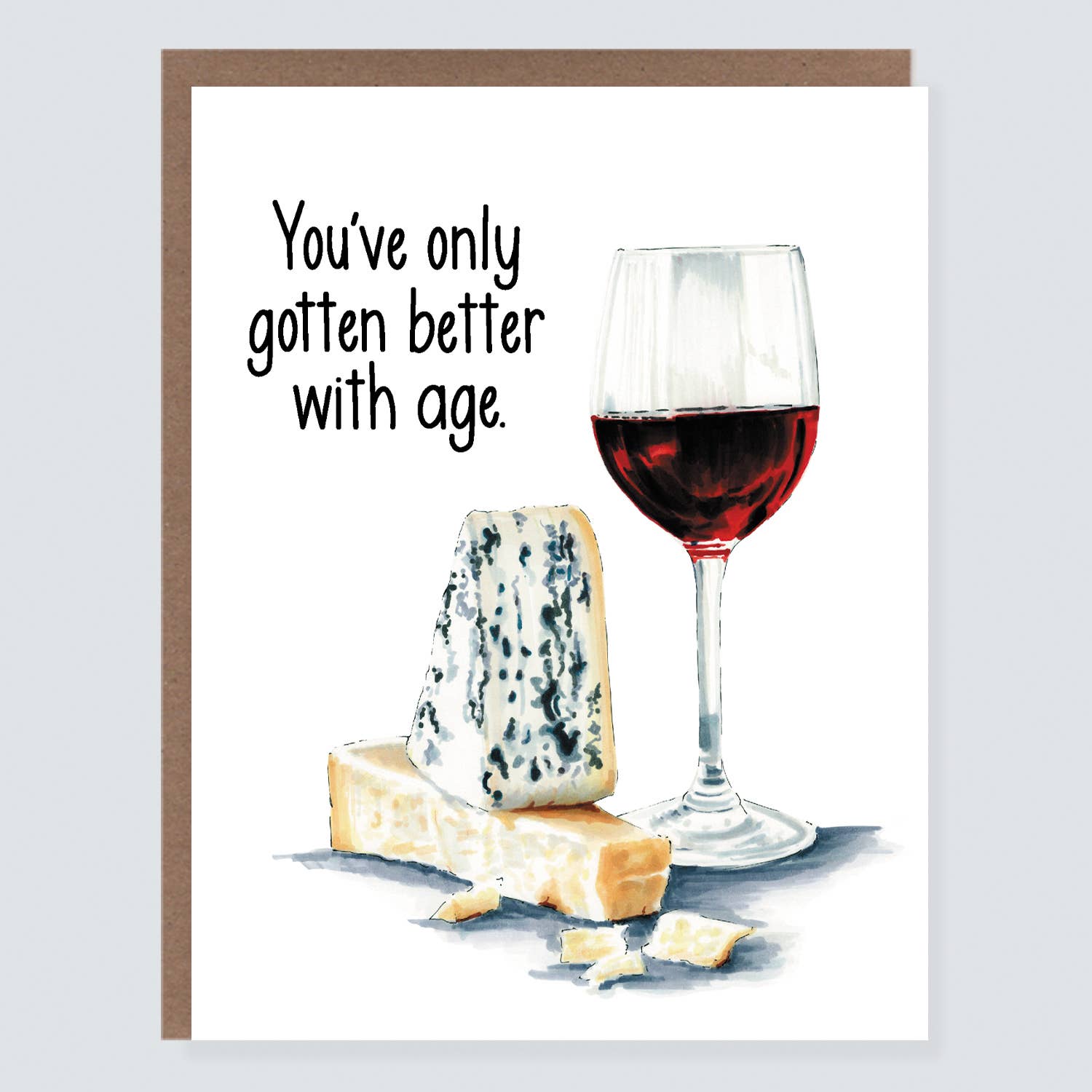 Morgan Swank Studio - Wine and Cheese Age Positive Birthday Card