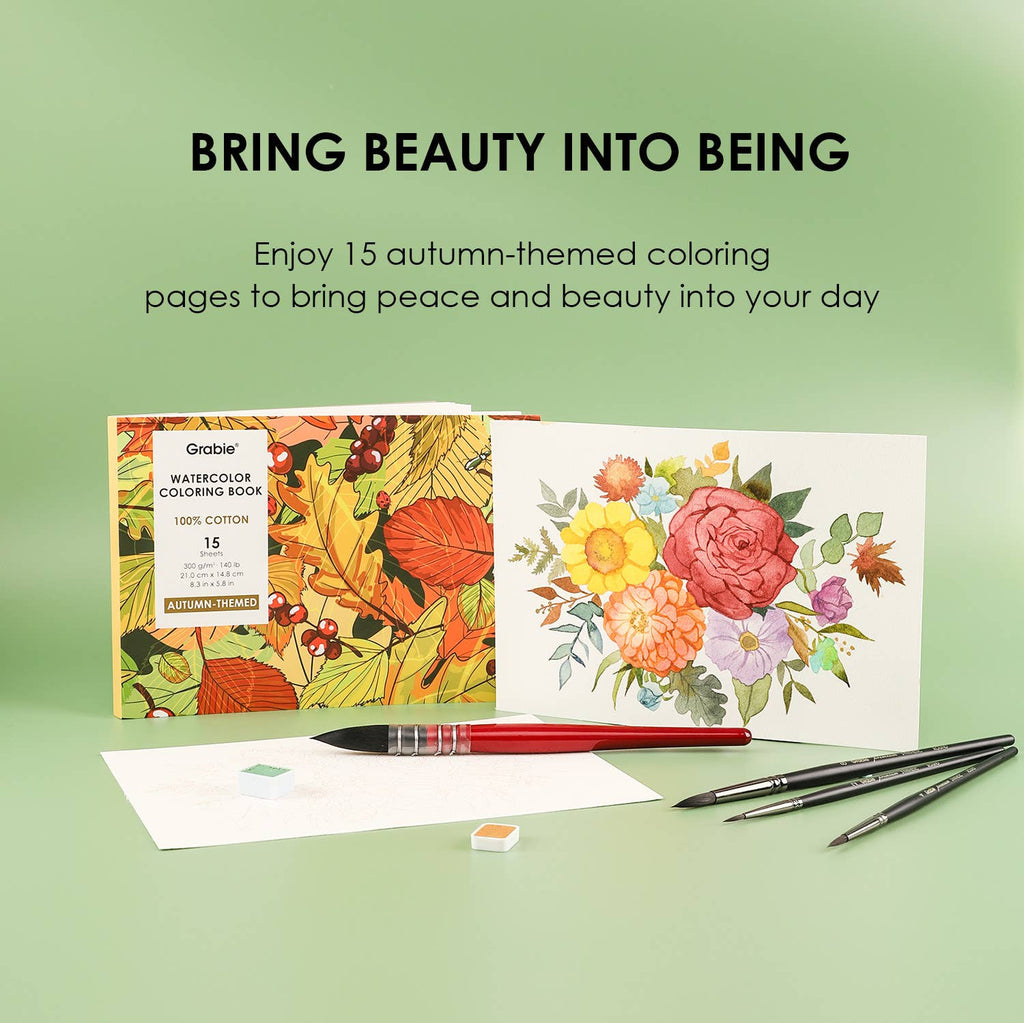 Grabie - 15 Sheets 140LB Autumn-Themed Watercolor Coloring Book