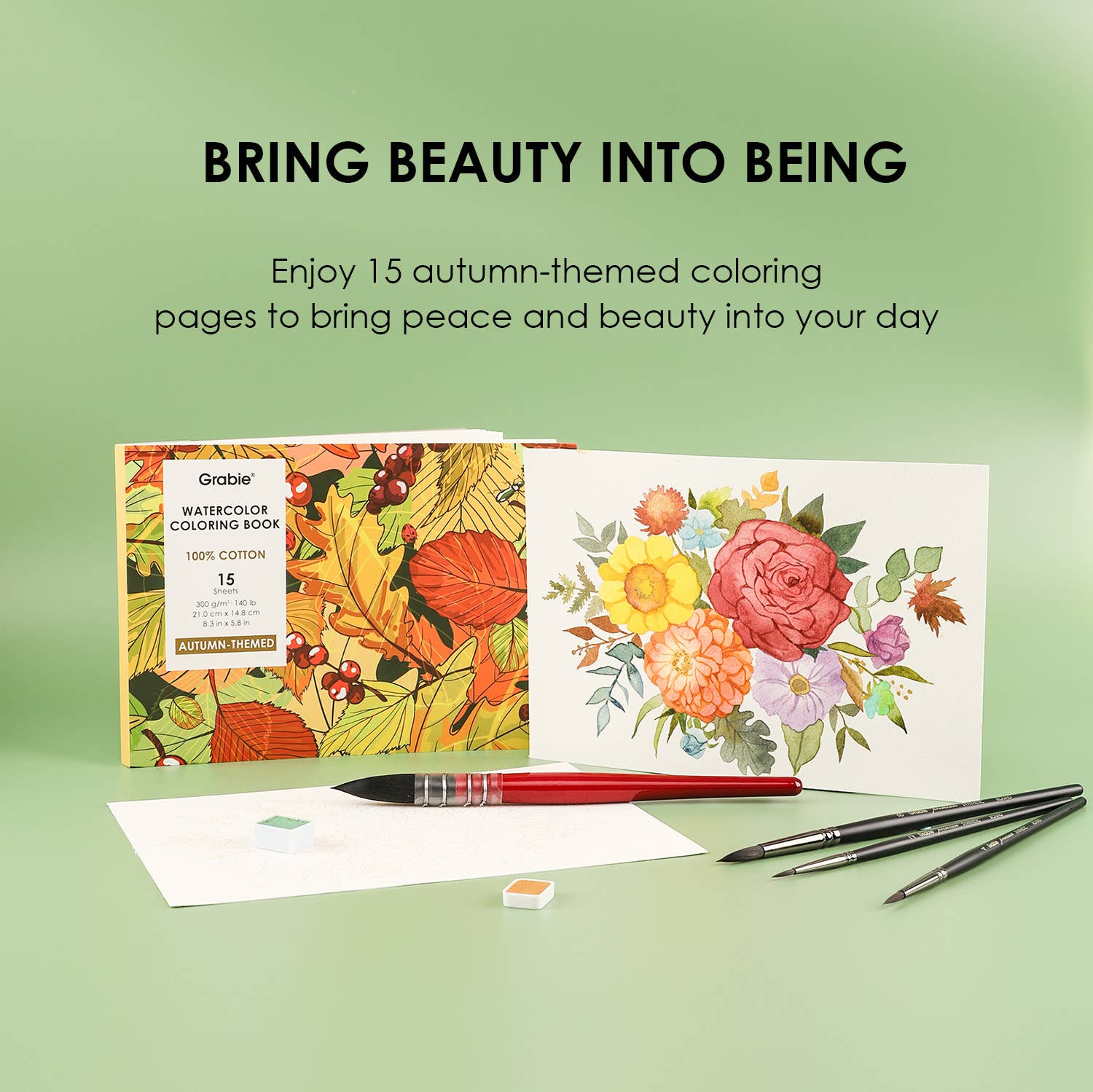 Grabie - 15 Sheets 140LB Autumn-Themed Watercolor Coloring Book