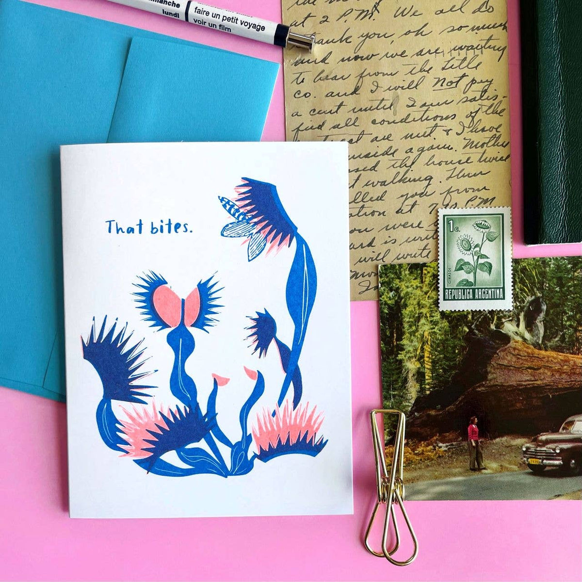 Pier Six Press - Fly Trap Bites - Fun Risograph Card