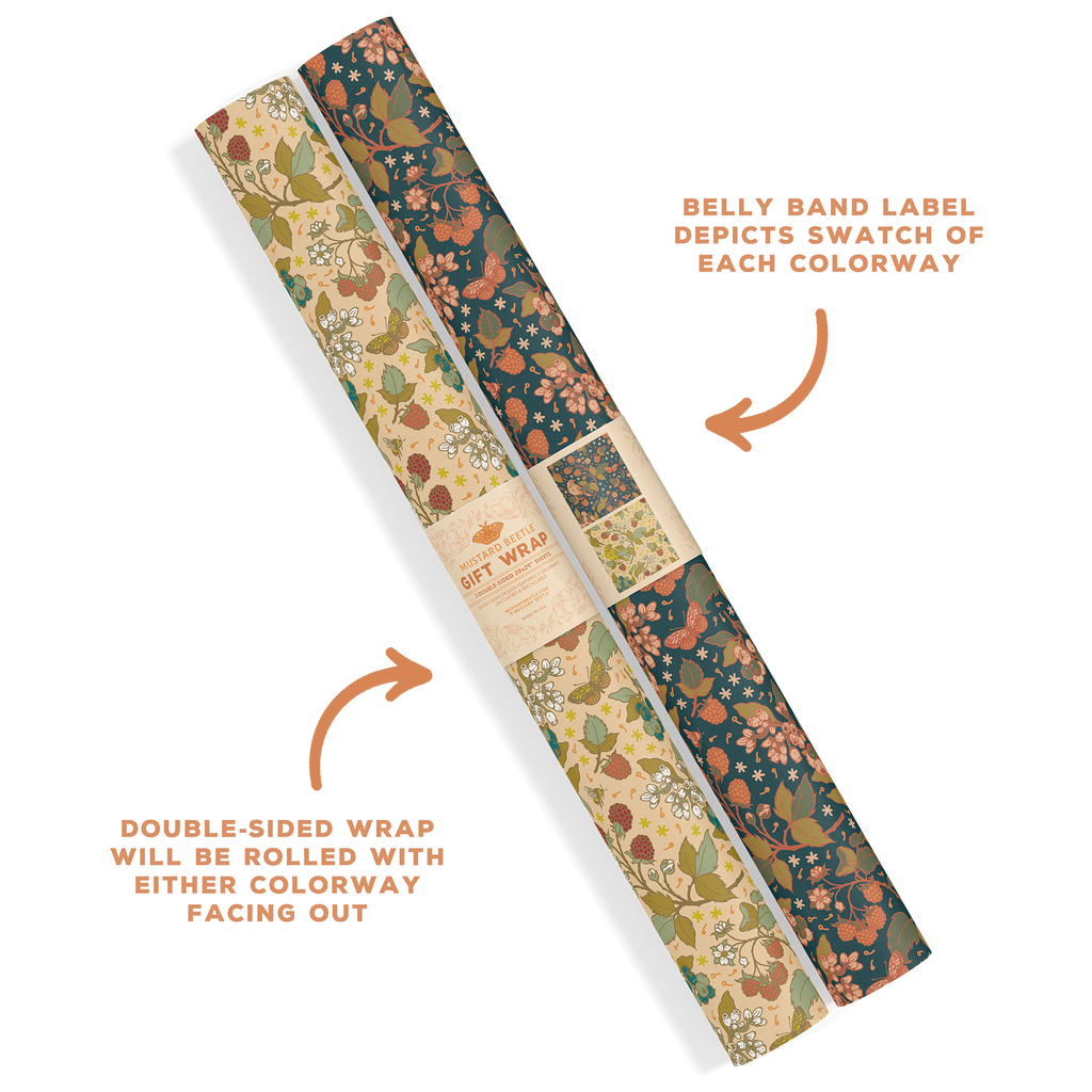 Mustard Beetle - Recyclable Gift Wrap / Wrapping Paper: Berries: Flat/Not Rolled
