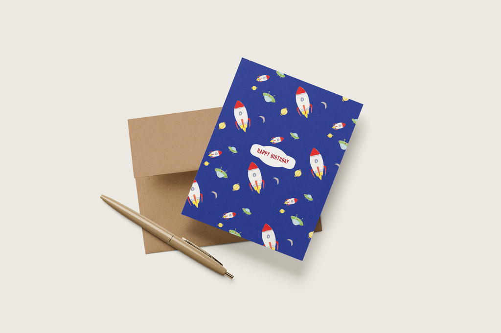 re:mused studio - Space Birthday A2 Greeting Card