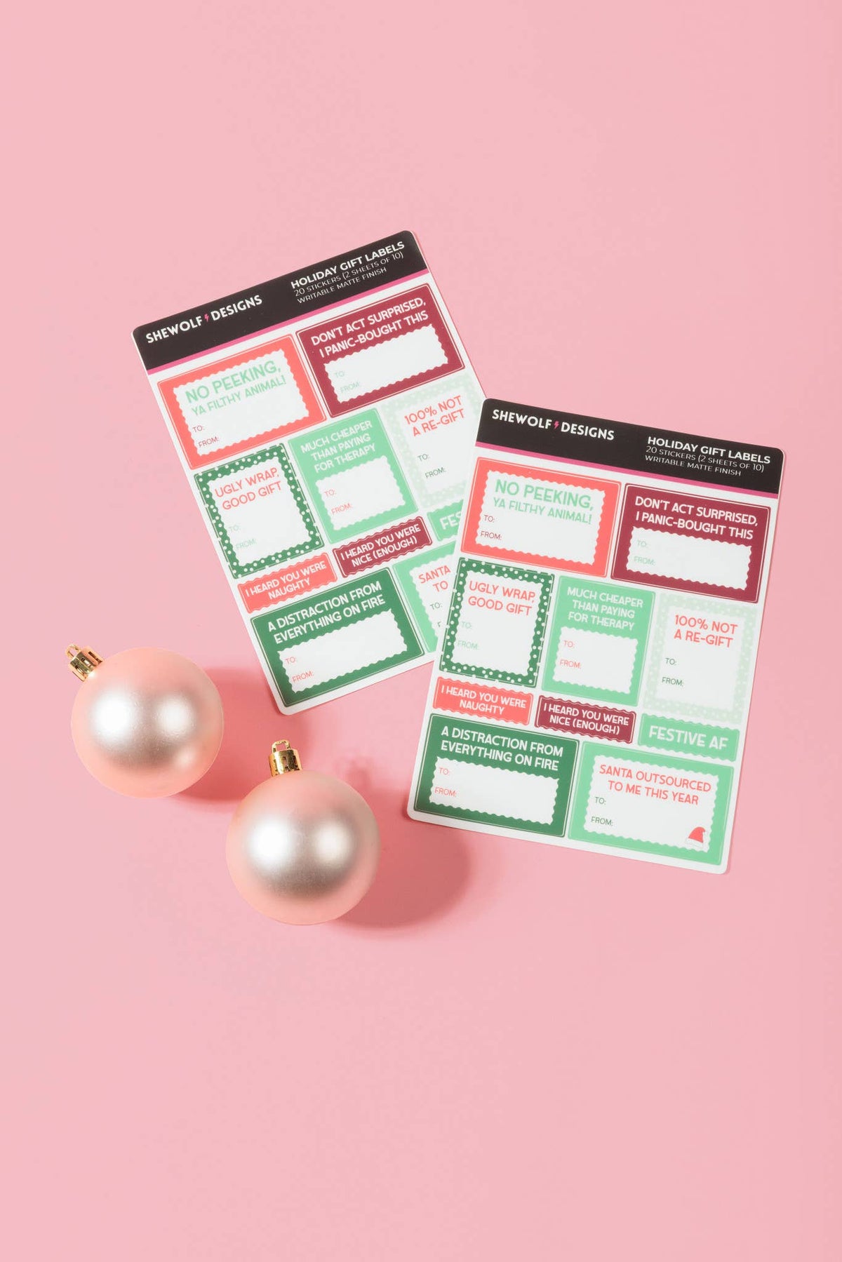 SHEWOLF Designs - Holiday Gift Tag Sticker Sheet Labels (Set of 2)
