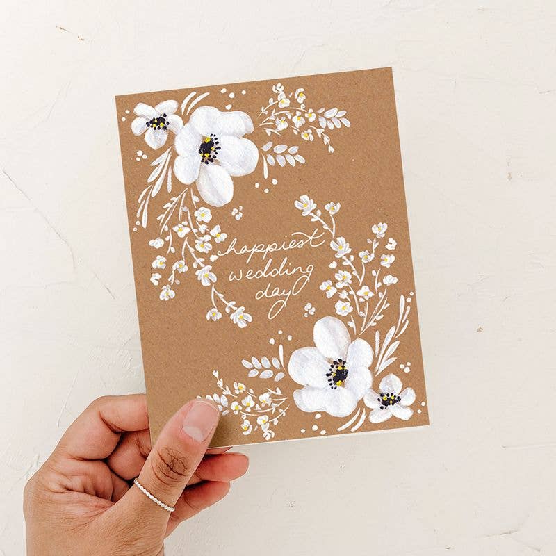 Almeida Illustrations - Kraft Happiest Wedding Day White Floral Card