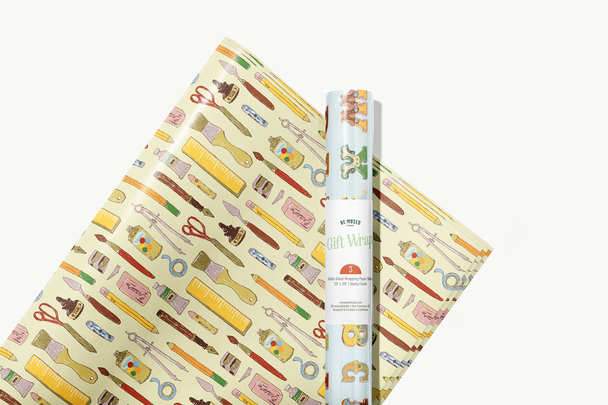 re:mused studio - Back to (Art) School Gift Wrap Sheet - Double Sided