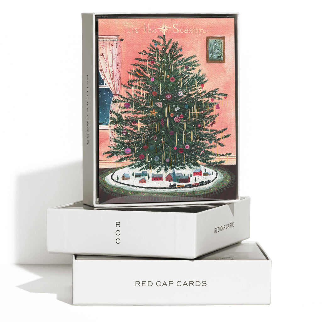 Red Cap Cards - Tinsel Tree holiday greeting card