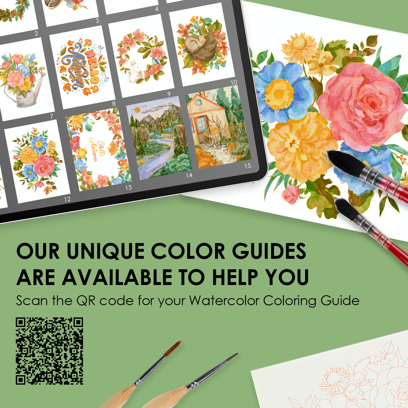 Grabie - 15 Sheets 140LB Autumn-Themed Watercolor Coloring Book